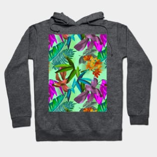 tropical floral leaves botanical garden, tropical plants,leaves and flowers, green mint leaves pattern Hoodie